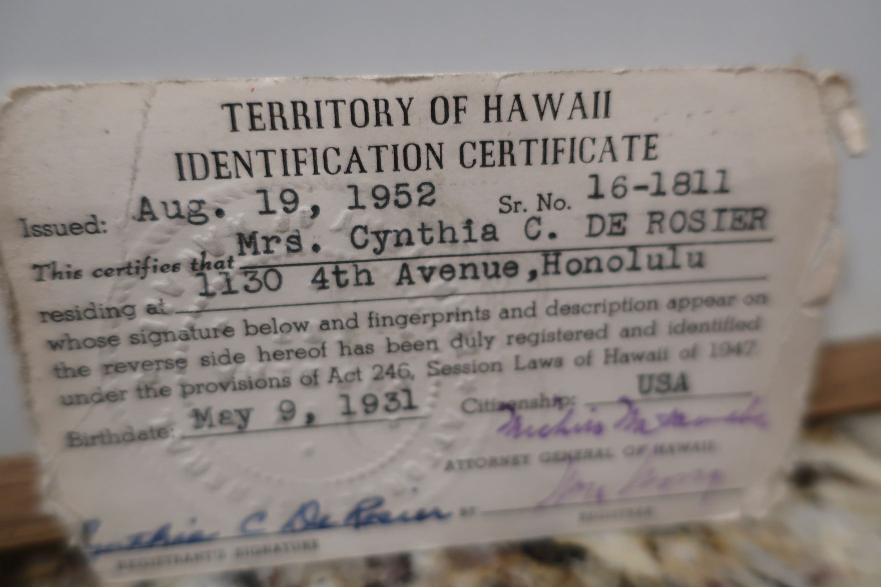 Pearl Harbor Id Card